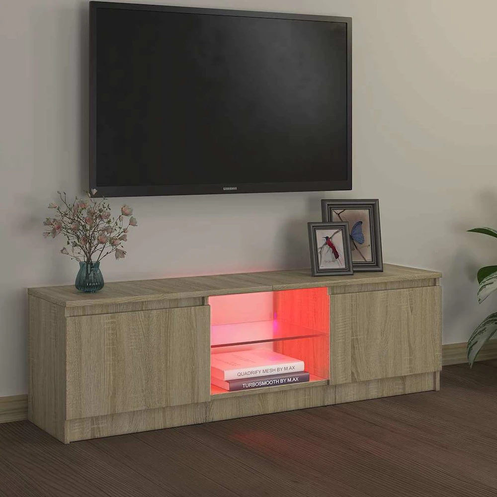 TV staliukas TV spintelė su LED apšvietimu, ąžuolo spalvos, 120x30x35,5cm