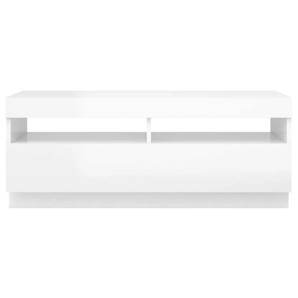 TV staliukas TV spintelė su LED apšvietimu, balta, 100x35x40cm, blizgi