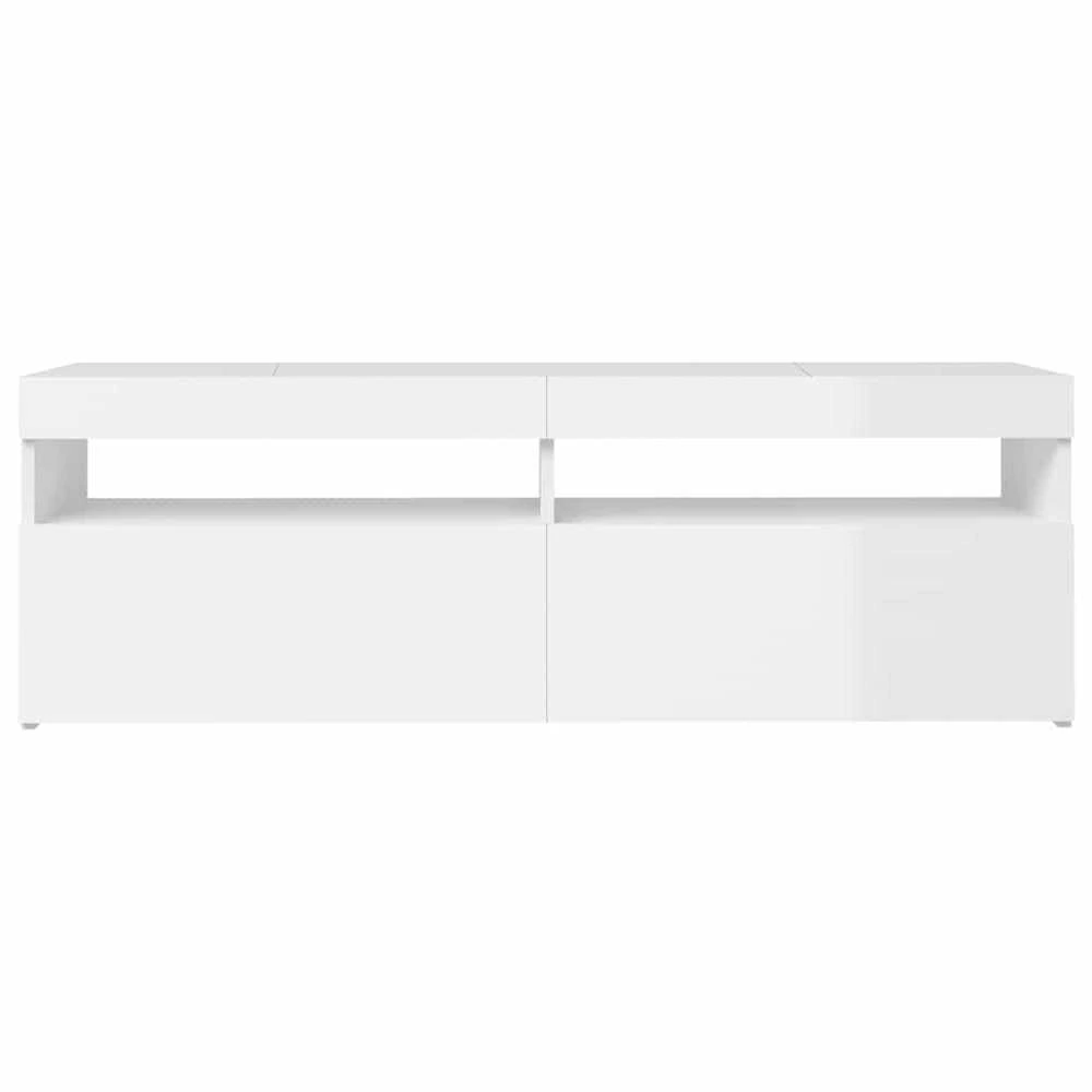 TV staliukas TV spintelė su LED apšvietimu, balta, 120x35x40cm, blizgi