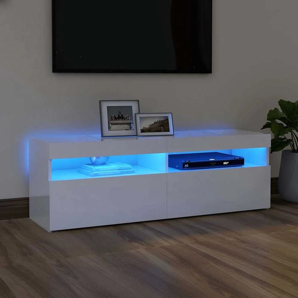 TV staliukas TV spintelė su LED apšvietimu, balta, 120x35x40cm, blizgi