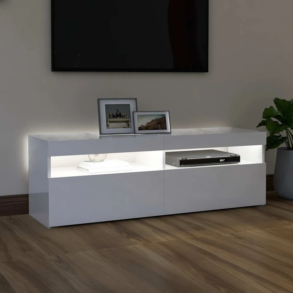 TV staliukas TV spintelė su LED apšvietimu, balta, 120x35x40cm, blizgi