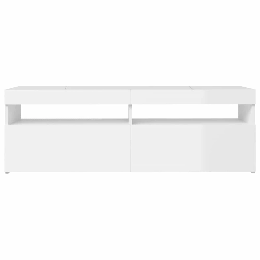 TV staliukas TV spintelė su LED apšvietimu, balta, 120x35x40cm, blizgi