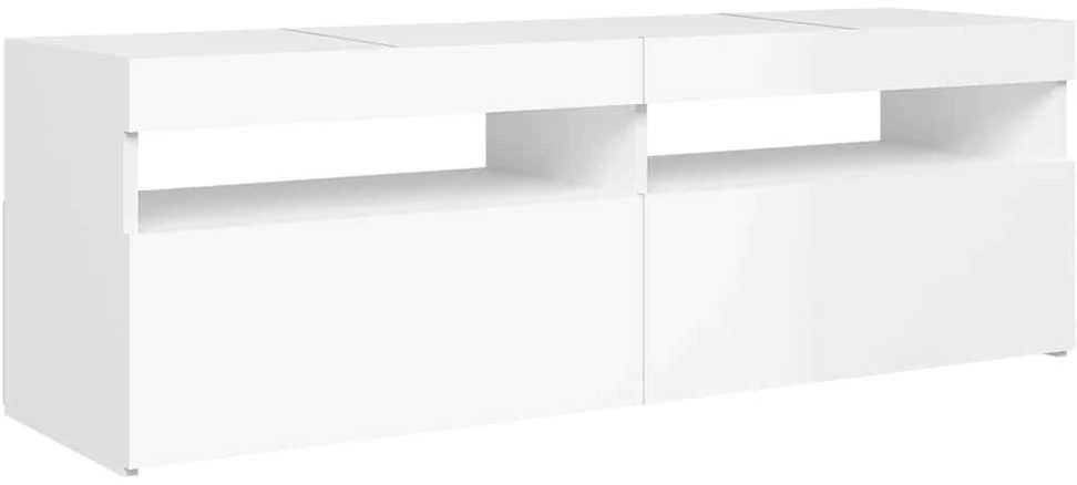 TV staliukas TV spintelė su LED apšvietimu, balta, 120x35x40cm, blizgi
