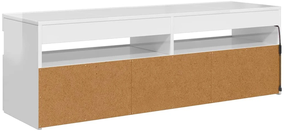 TV staliukas TV spintelė su LED apšvietimu, balta, 120x35x40cm, blizgi