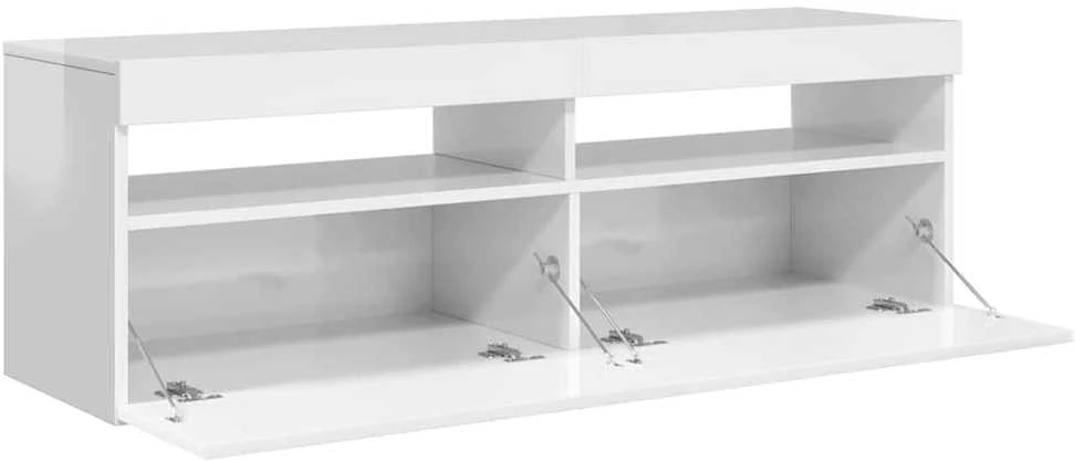 TV staliukas TV spintelė su LED apšvietimu, balta, 120x35x40cm, blizgi