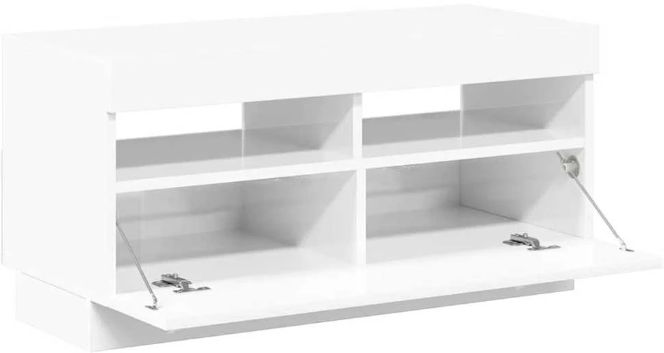 TV staliukas TV spintelė su LED apšvietimu, balta, 80x35x40cm, blizgi