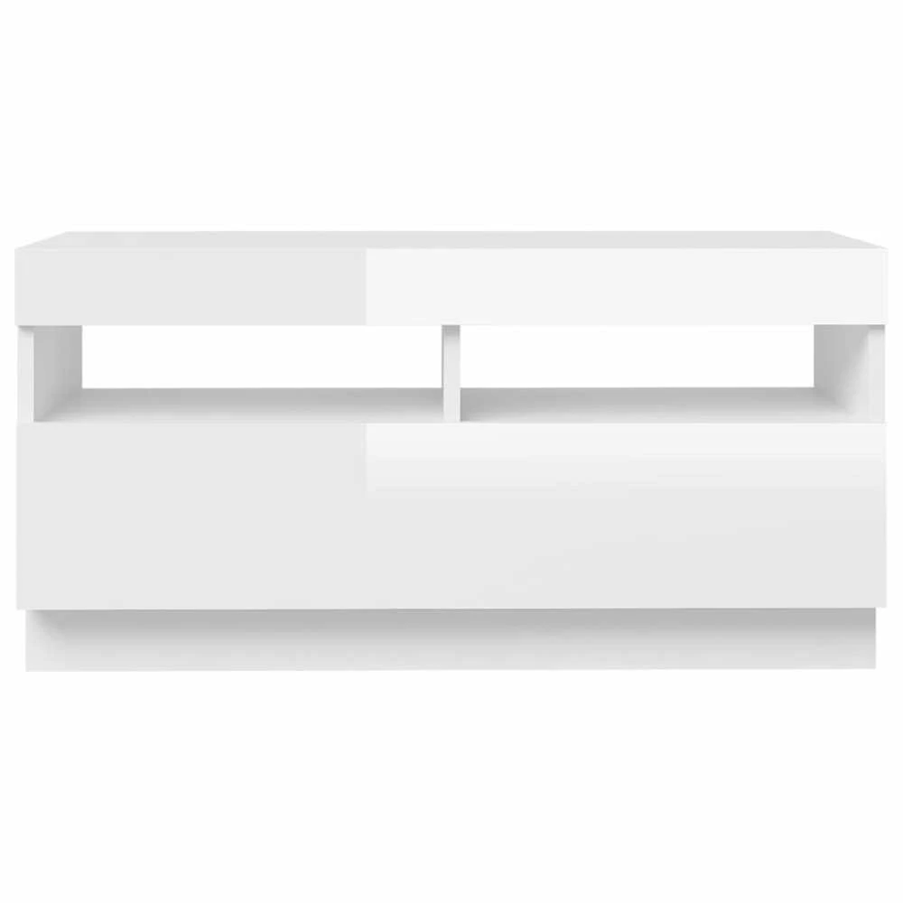 TV staliukas TV spintelė su LED apšvietimu, balta, 80x35x40cm, blizgi