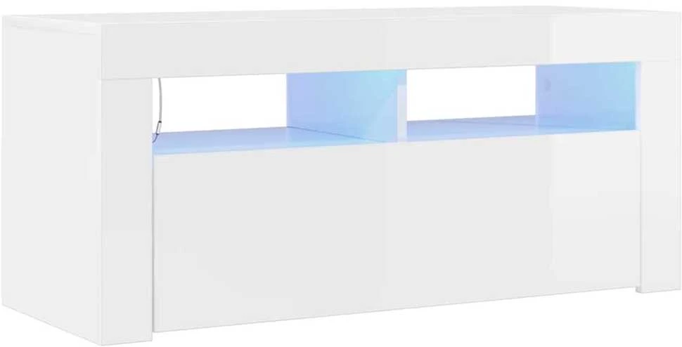 TV staliukas TV spintelė su LED apšvietimu, balta, 90x35x40cm, blizgi
