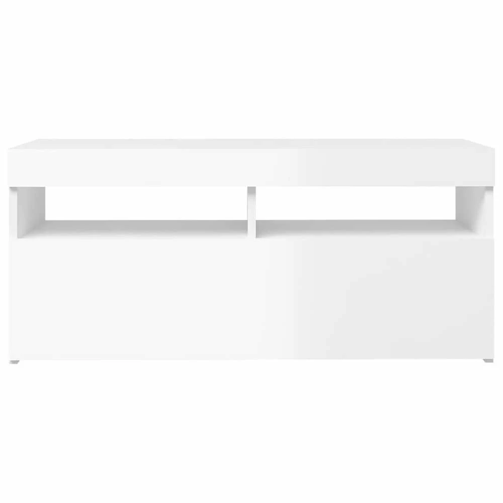 TV staliukas TV spintelė su LED apšvietimu, balta, 90x35x40cm, blizgi