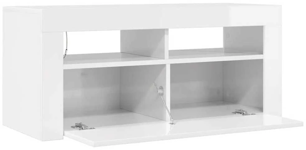 TV staliukas TV spintelė su LED apšvietimu, balta, 90x35x40cm, blizgi