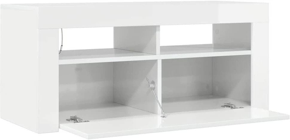 TV staliukas TV spintelė su LED apšvietimu, balta, 90x35x40cm, blizgi