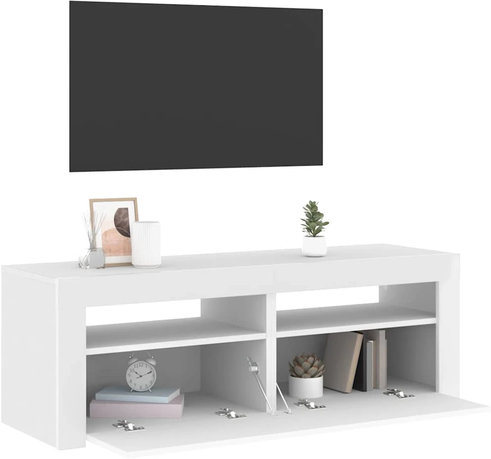 TV staliukas TV spintelė su LED apšvietimu, balta spalva, 120x35x40 cm