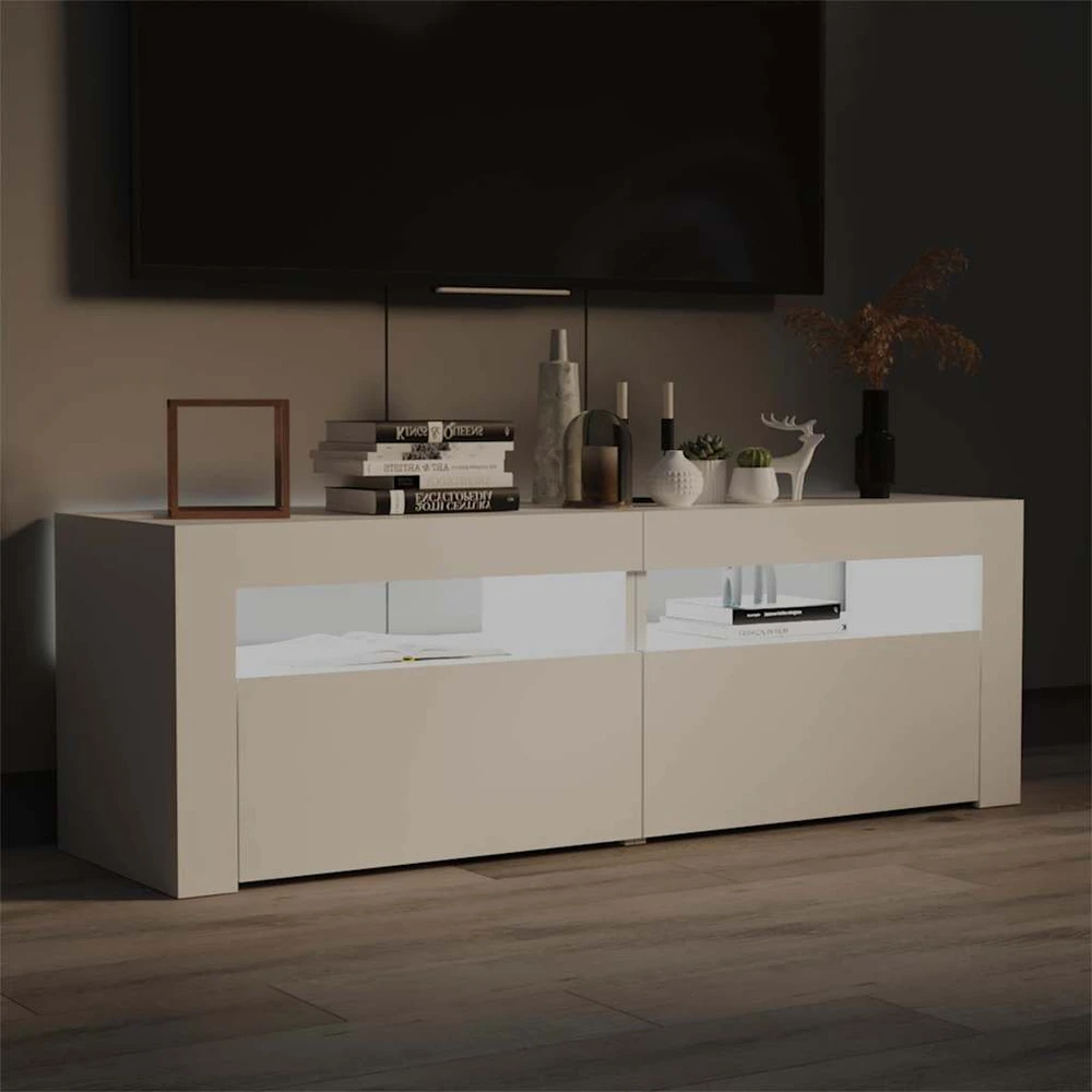 TV staliukas TV spintelė su LED apšvietimu, balta spalva, 120x35x40 cm