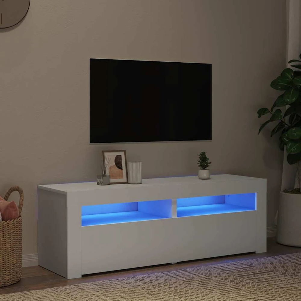 TV staliukas TV spintelė su LED apšvietimu, balta spalva, 120x35x40 cm