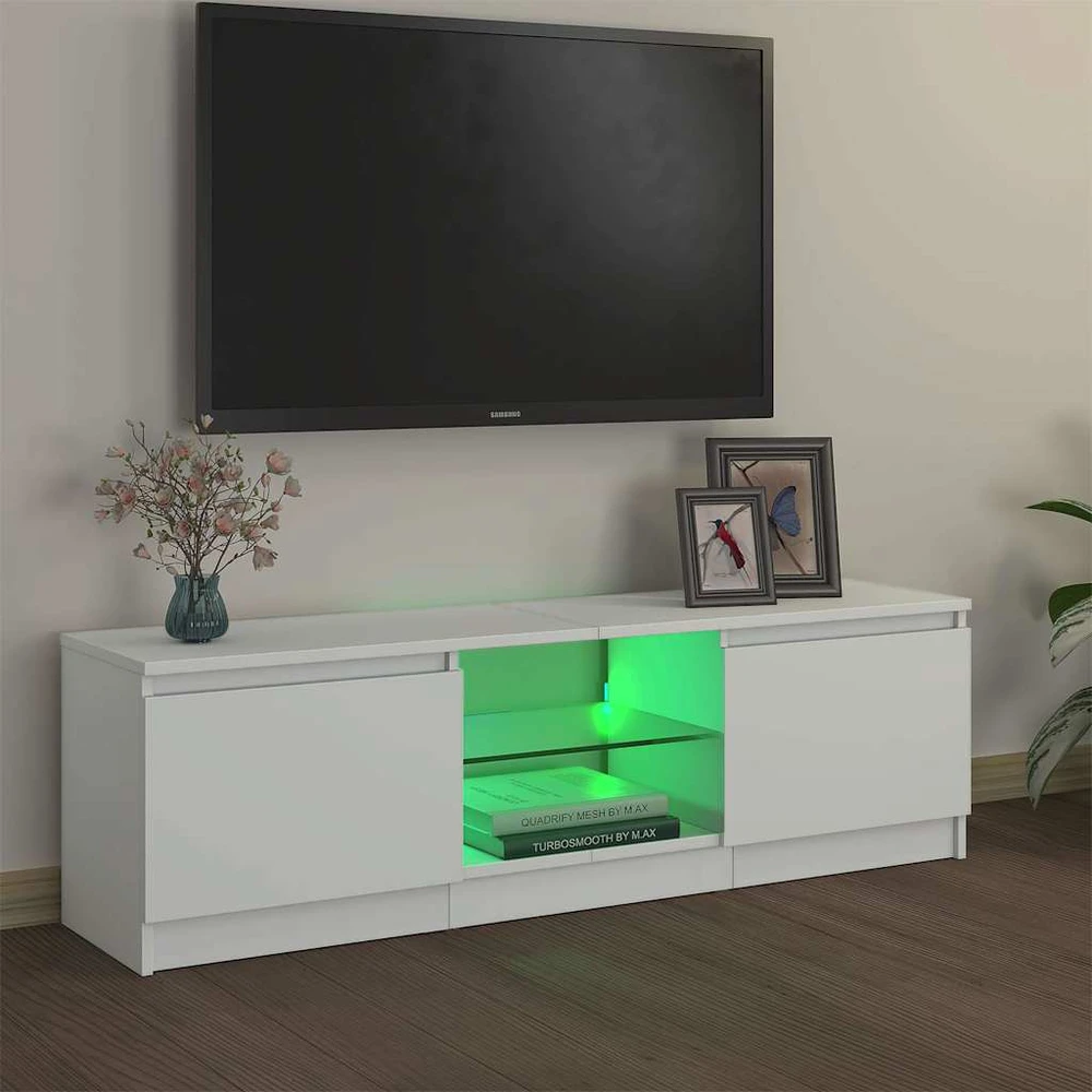 TV staliukas TV spintelė su LED apšvietimu, baltos spalvos, 120x30x35,5cm