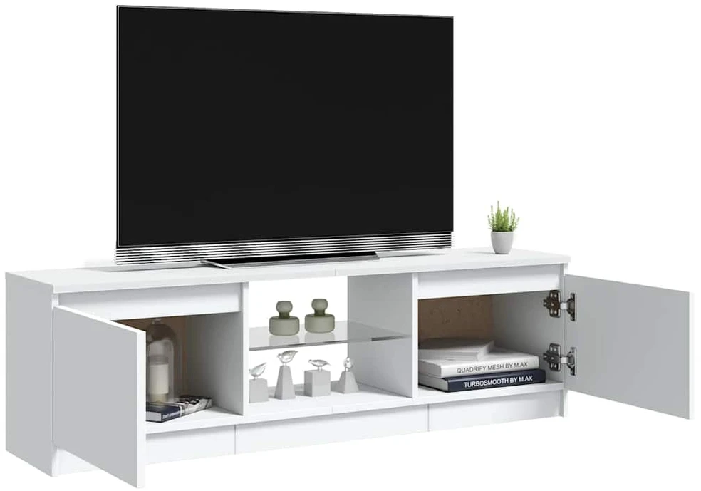 TV staliukas TV spintelė su LED apšvietimu, baltos spalvos, 120x30x35,5cm