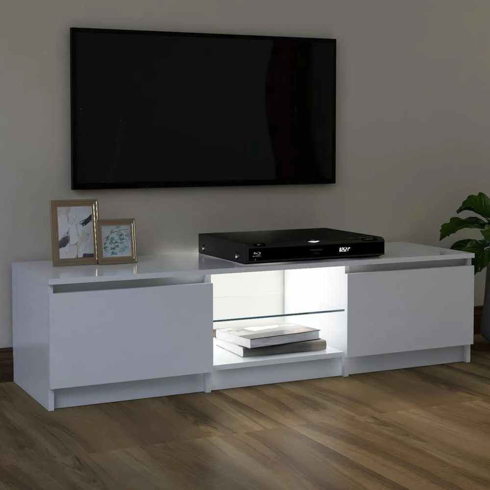 TV staliukas TV spintelė su LED apšvietimu, baltos spalvos, 120x30x35,5cm