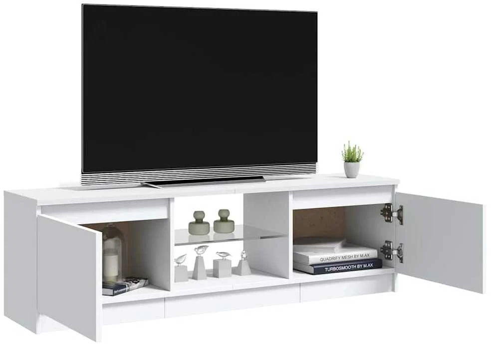 TV staliukas TV spintelė su LED apšvietimu, baltos spalvos, 120x30x35,5cm