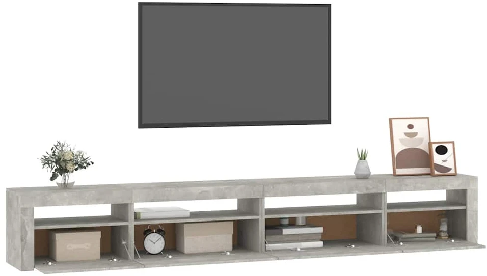 TV spintelė su LED apšvietimu, betono pilka, 270x35x40cm