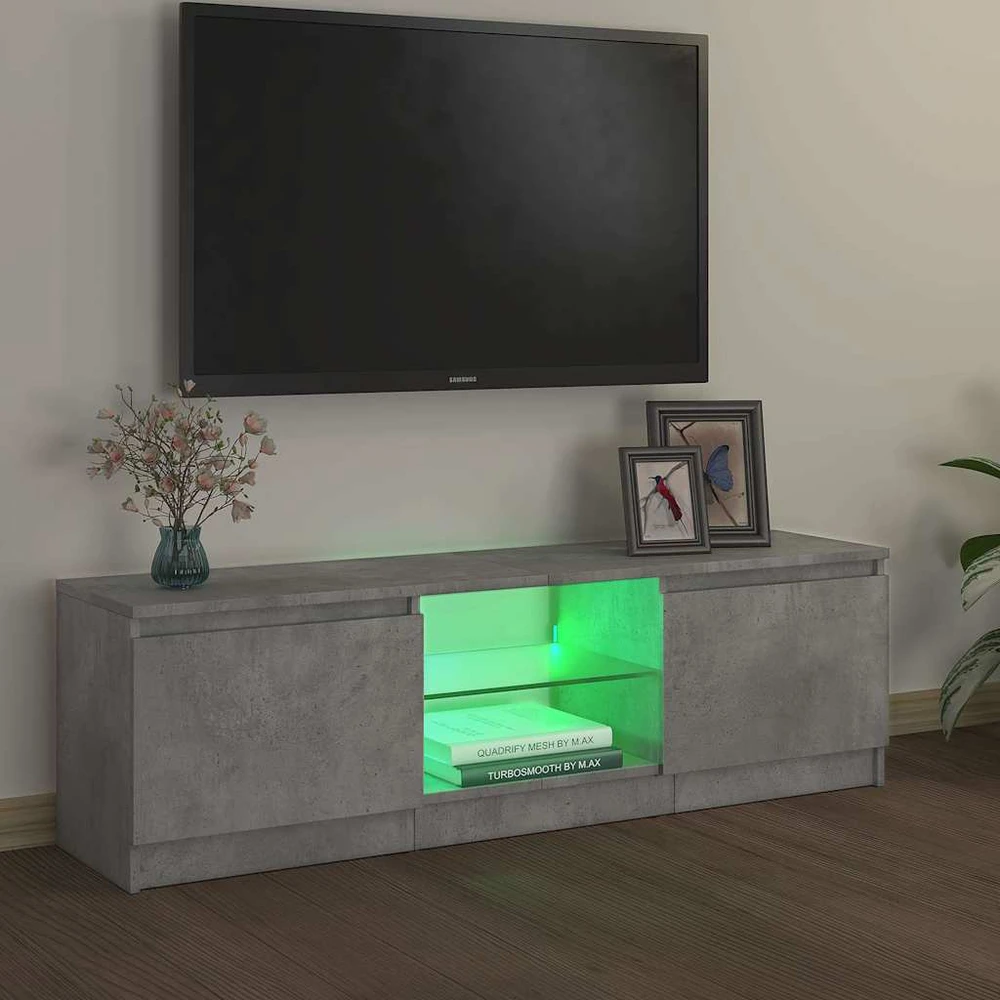 TV staliukas TV spintelė su LED apšvietimu, betono pilka, 120x30x35,5cm