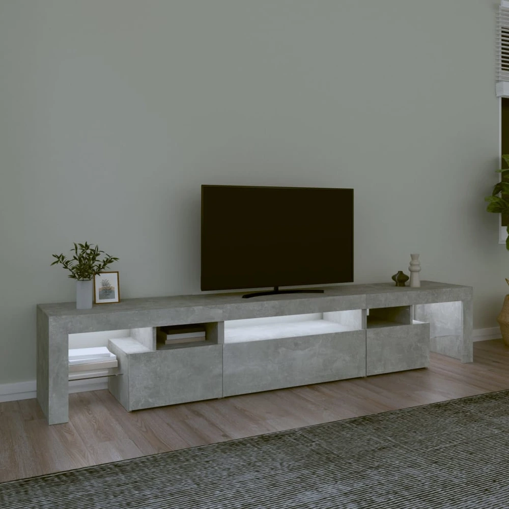 TV staliukas TV spintelė su LED apšvietimu, betono pilka, 215x36,5x40cm