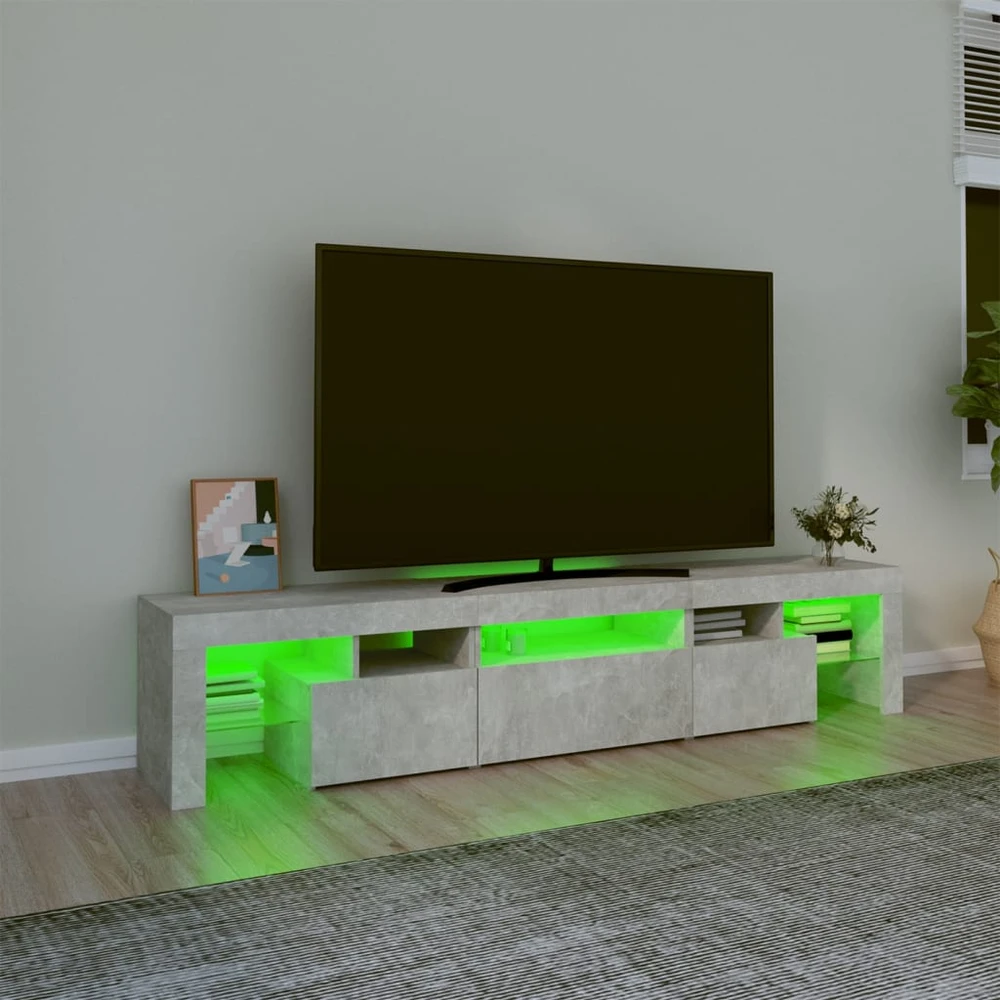 TV staliukas TV spintelė su LED apšvietimu, betono pilka, 200x36,5x40cm