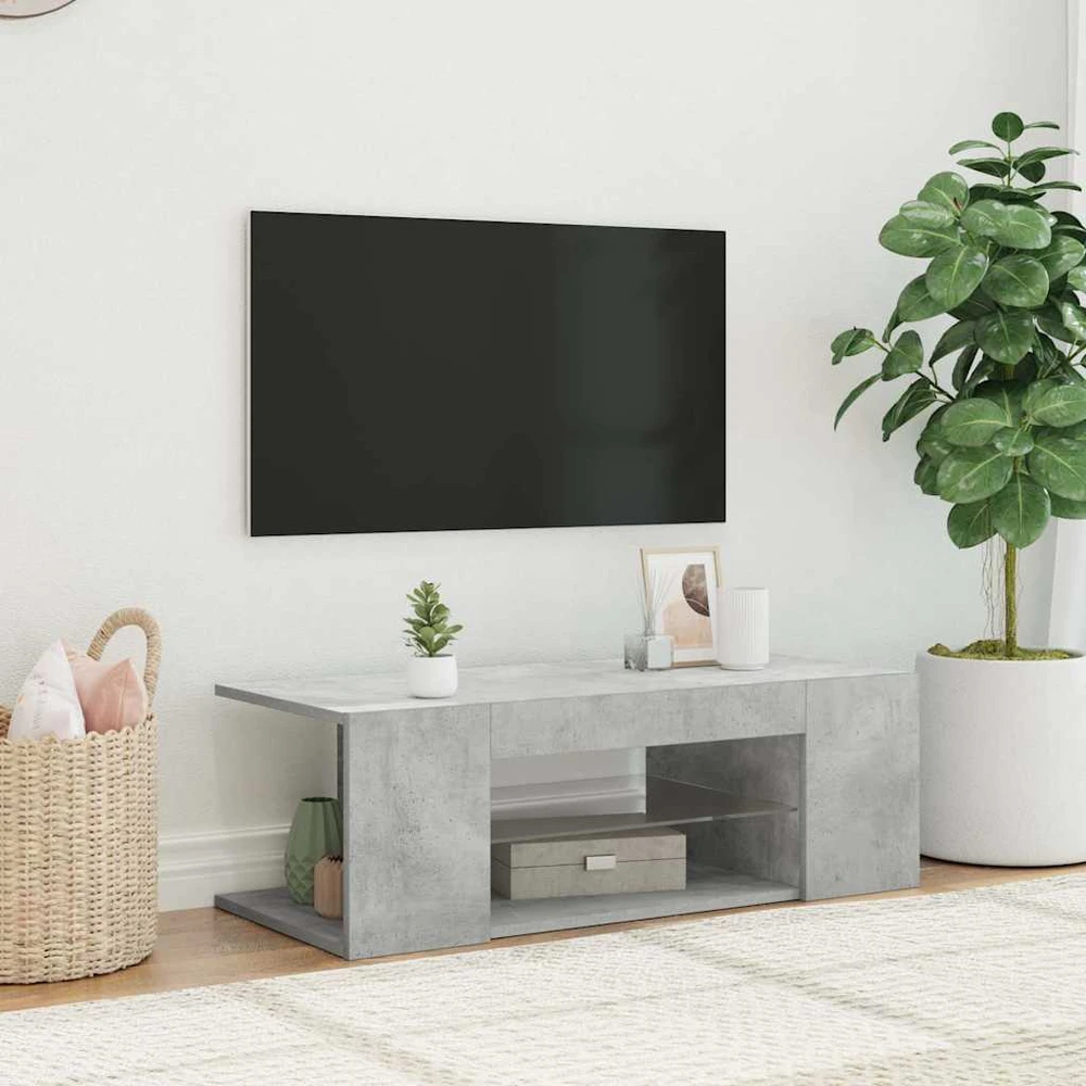 TV staliukas Tv spintelė su LED apšvietimu, betono pilka, 90x39x30cm