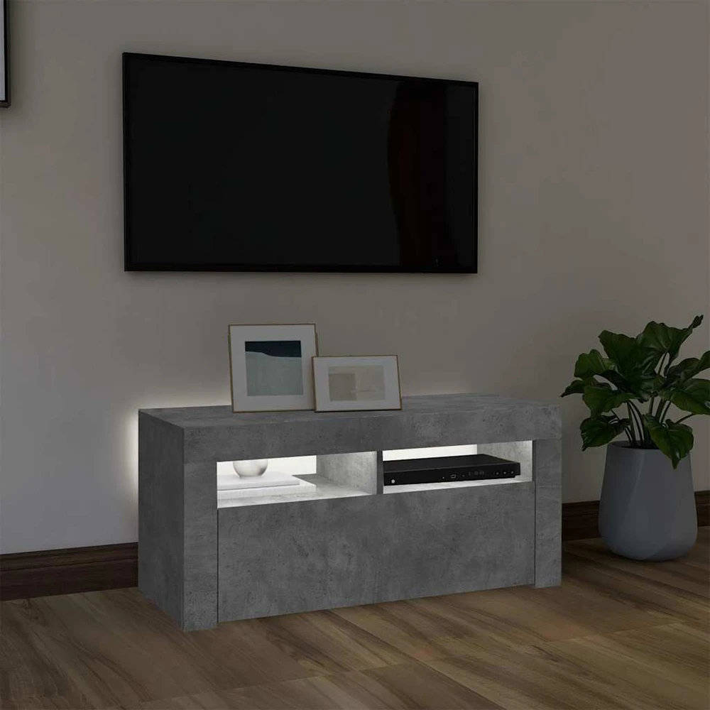 TV staliukas TV spintelė su LED apšvietimu, betono pilka, 90x35x40cm
