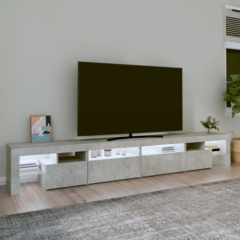 TV staliukas TV spintelė su LED apšvietimu, betono pilka, 260x36,5x40cm