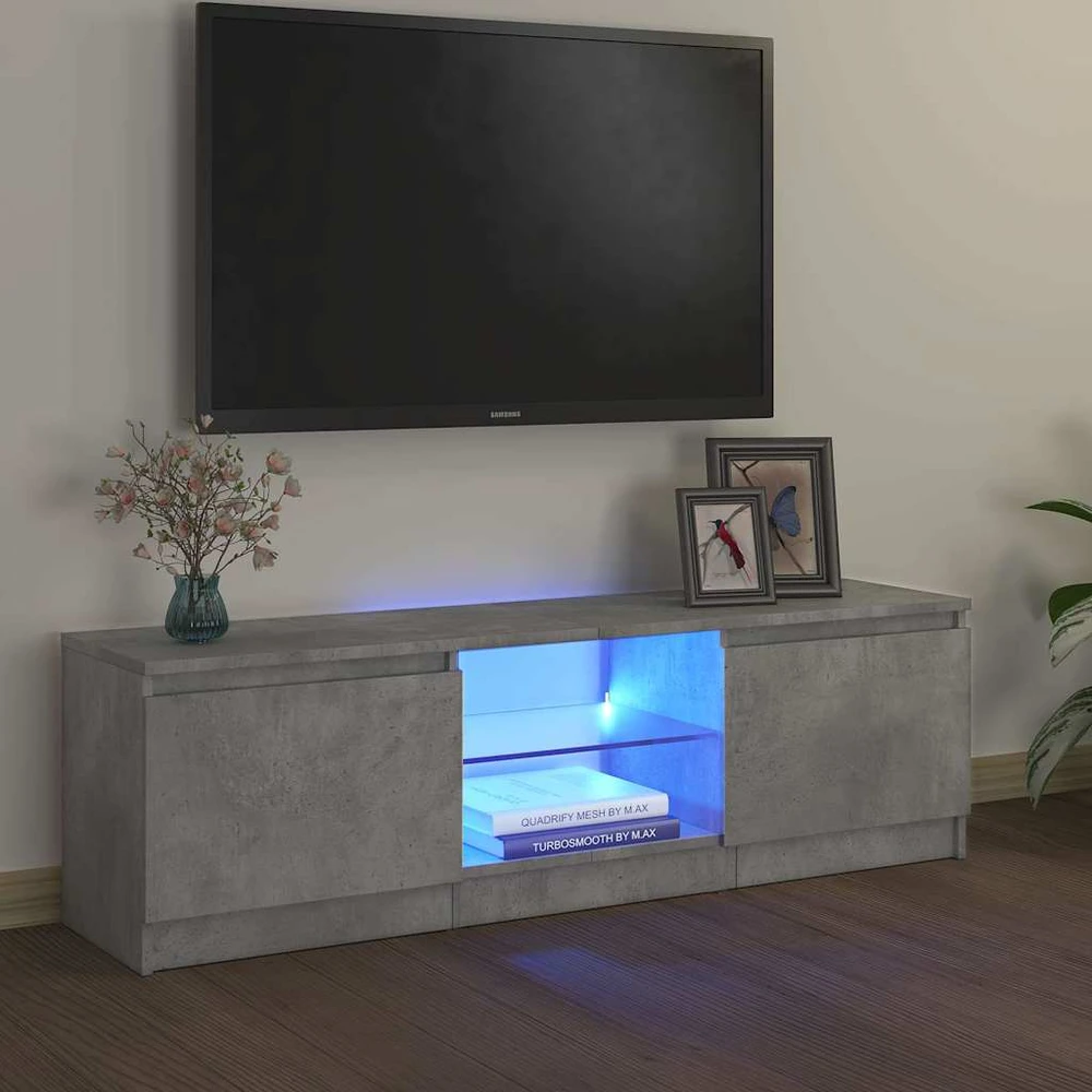 TV staliukas TV spintelė su LED apšvietimu, betono pilka, 120x30x35,5cm
