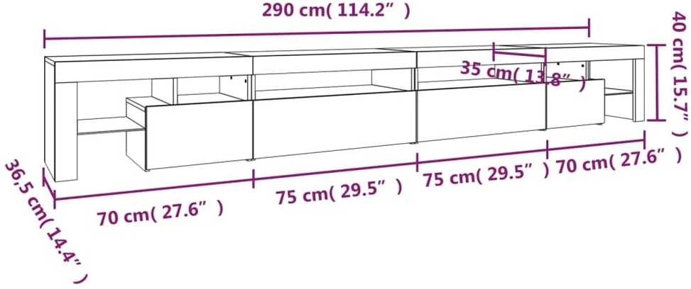 TV staliukas TV spintelė su LED apšvietimu, betono pilka, 290x36,5x40cm