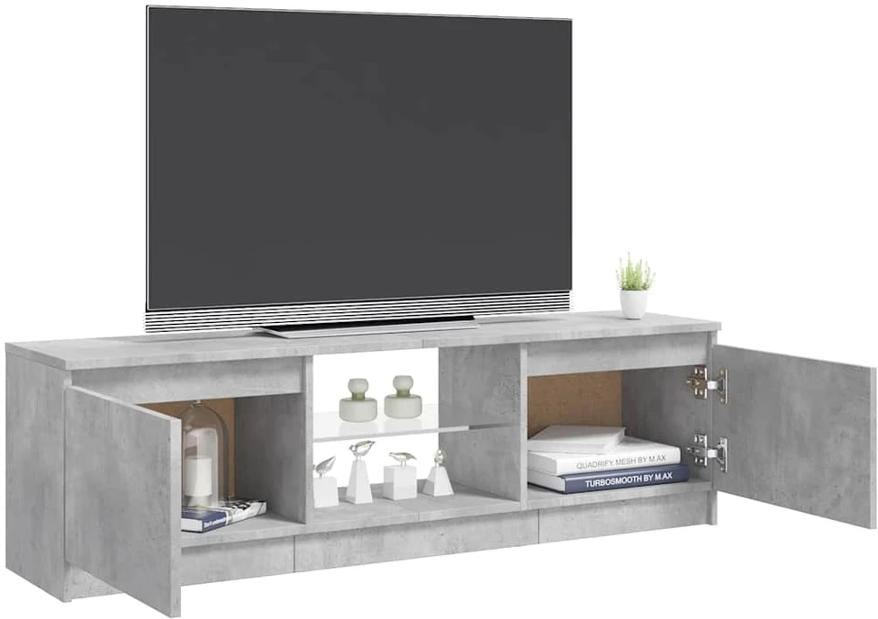 TV staliukas TV spintelė su LED apšvietimu, betono pilka, 120x30x35,5cm