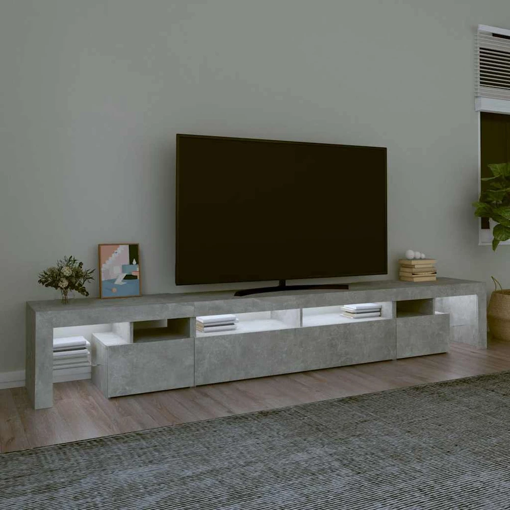 TV staliukas TV spintelė su LED apšvietimu, betono pilka, 260x36,5x40cm