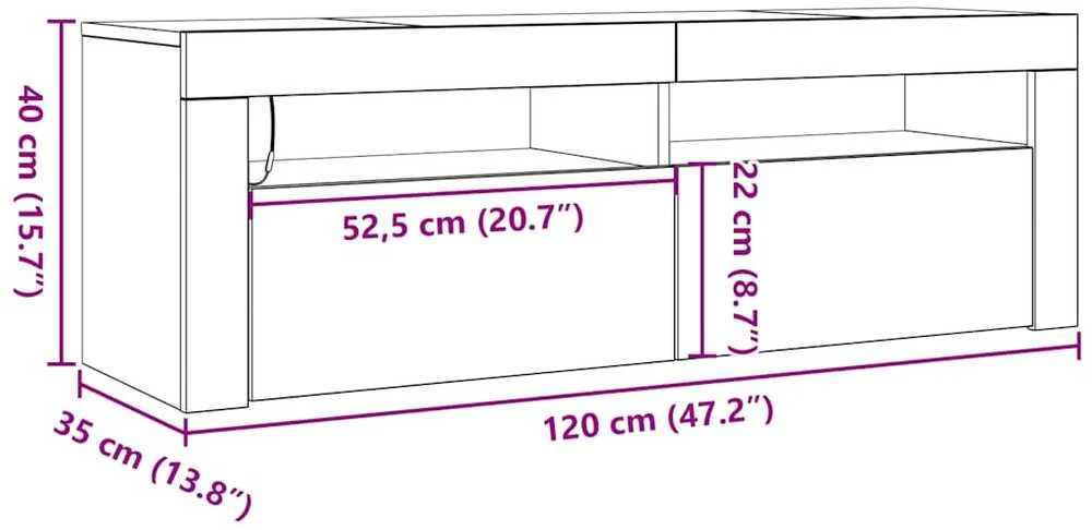 TV staliukas TV spintelė su LED apšvietimu, betono pilka, 120x35x40 cm