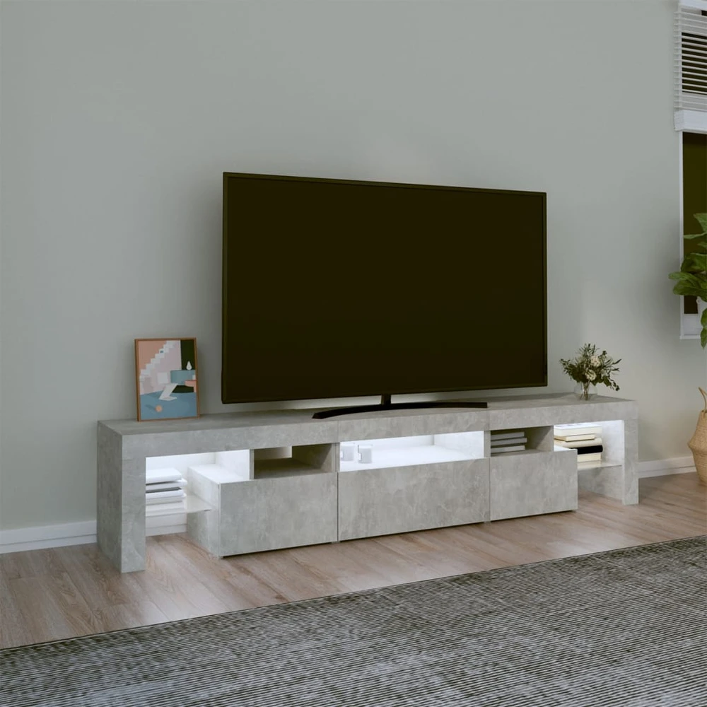 TV staliukas TV spintelė su LED apšvietimu, betono pilka, 200x36,5x40cm