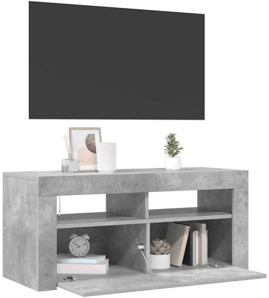 TV staliukas TV spintelė su LED apšvietimu, betono pilka, 90x35x40cm