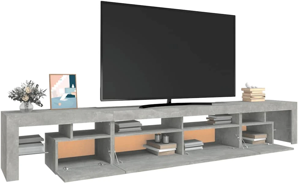 TV staliukas TV spintelė su LED apšvietimu, betono pilka, 260x36,5x40cm