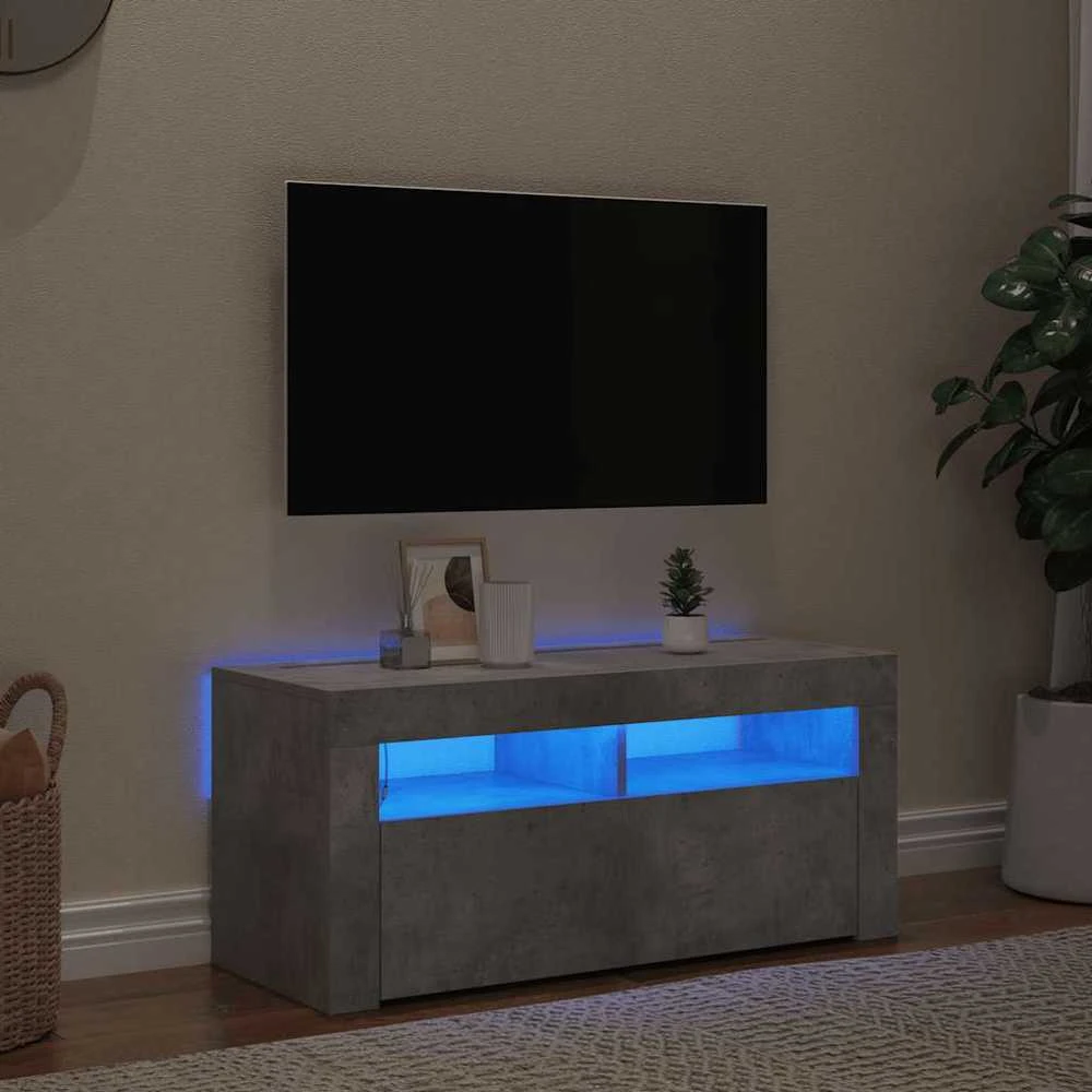 TV staliukas TV spintelė su LED apšvietimu, betono pilka, 90x35x40cm