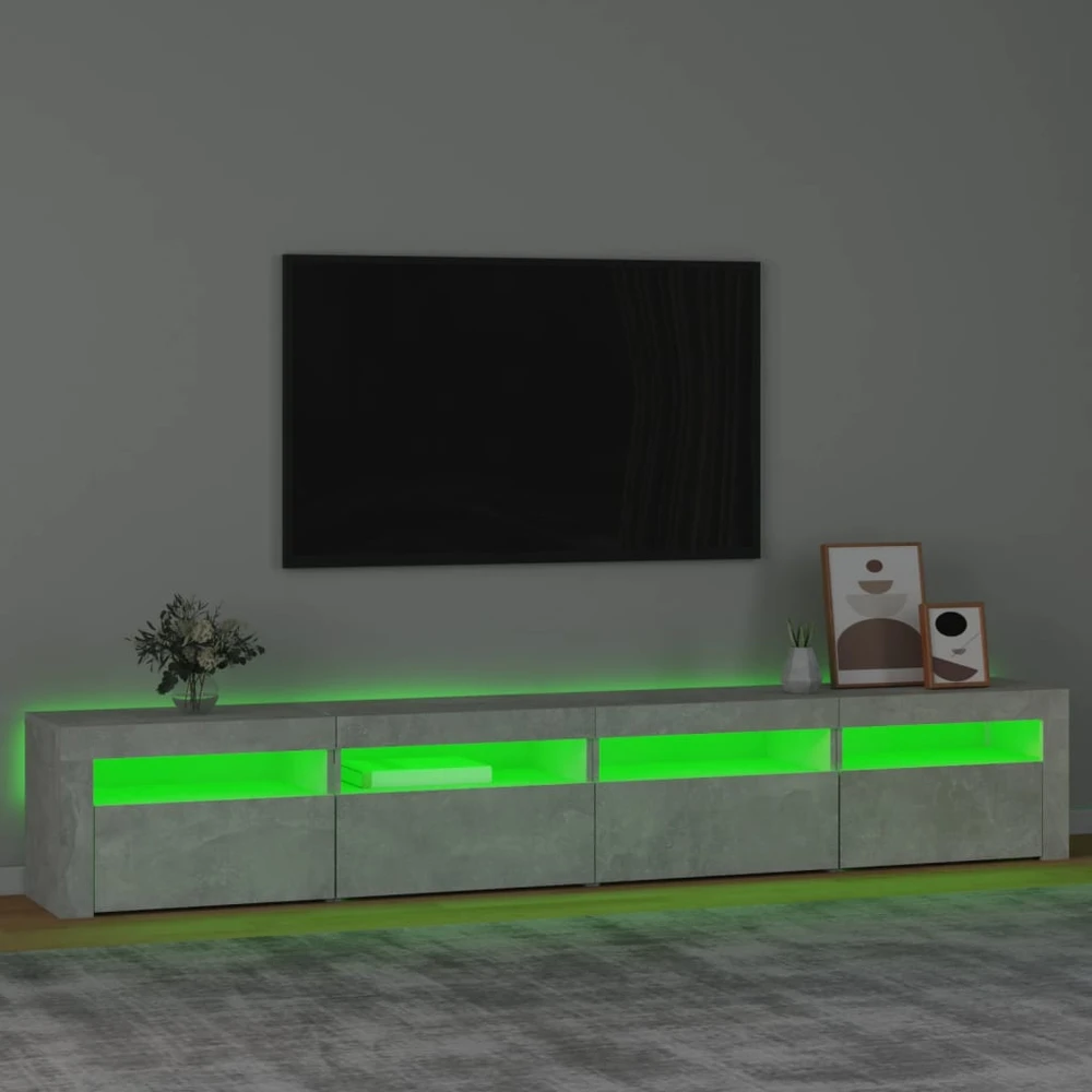 TV staliukas TV spintelė su LED apšvietimu, betono pilka, 240x35x40cm