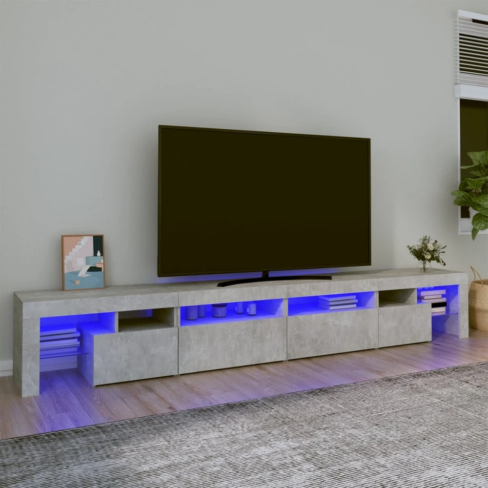 TV staliukas TV spintelė su LED apšvietimu, betono pilka, 260x36,5x40cm