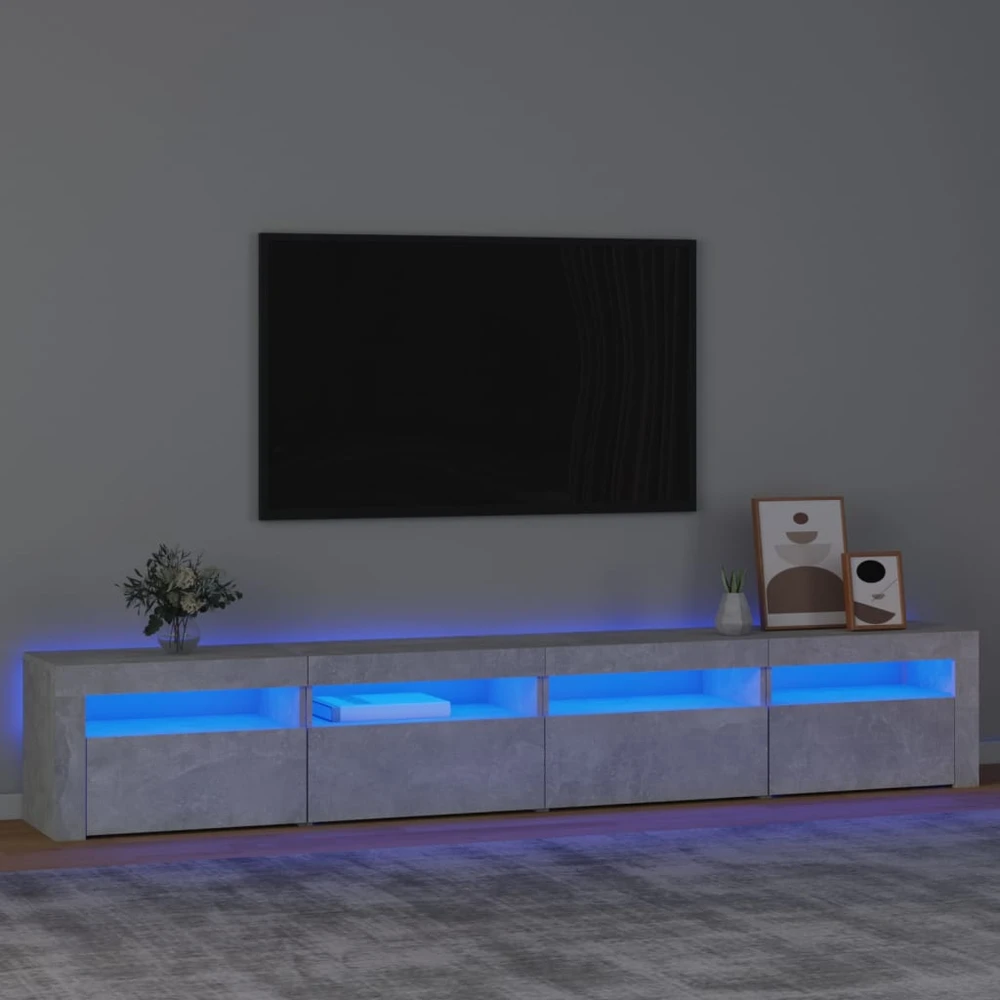 TV staliukas TV spintelė su LED apšvietimu, betono pilka, 240x35x40cm
