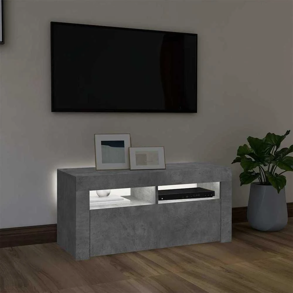 TV staliukas TV spintelė su LED apšvietimu, betono pilka, 90x35x40cm