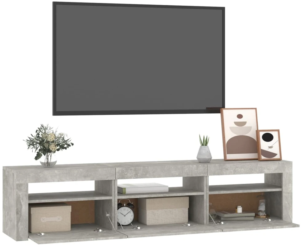TV staliukas TV spintelė su LED apšvietimu, betono pilka, 180x35x40cm