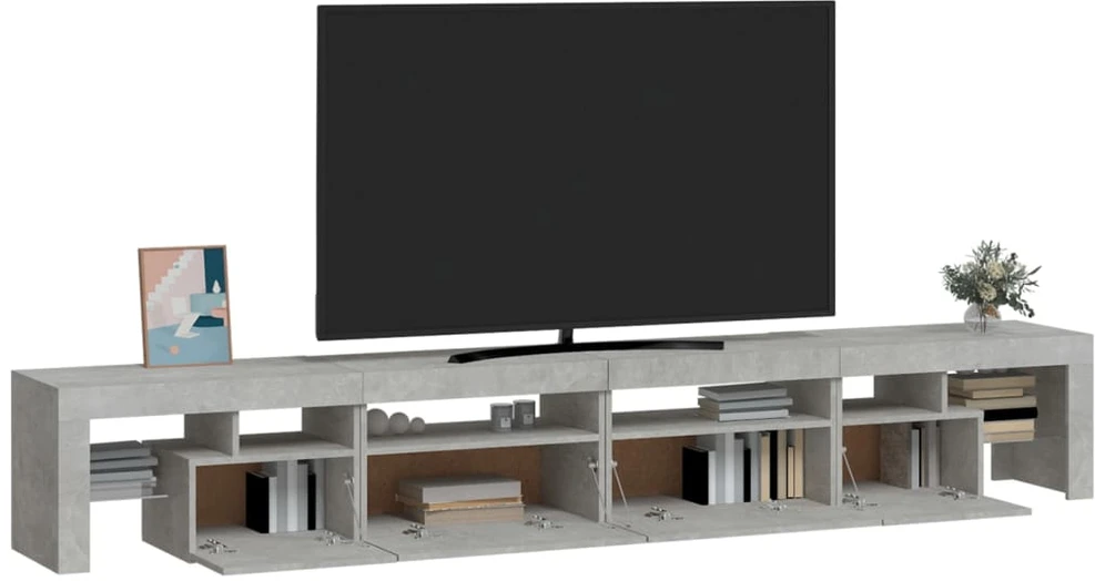 TV staliukas TV spintelė su LED apšvietimu, betono pilka, 260x36,5x40cm