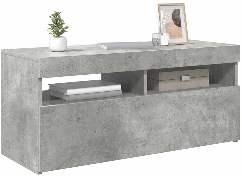TV staliukas TV spintelė su LED apšvietimu, betono pilka, 90x35x40cm