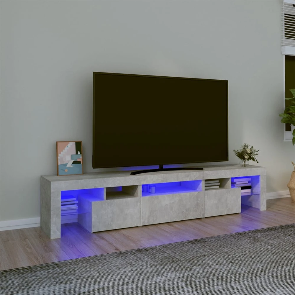 TV staliukas TV spintelė su LED apšvietimu, betono pilka, 200x36,5x40cm