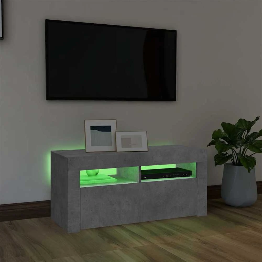 TV staliukas TV spintelė su LED apšvietimu, betono pilka, 90x35x40cm