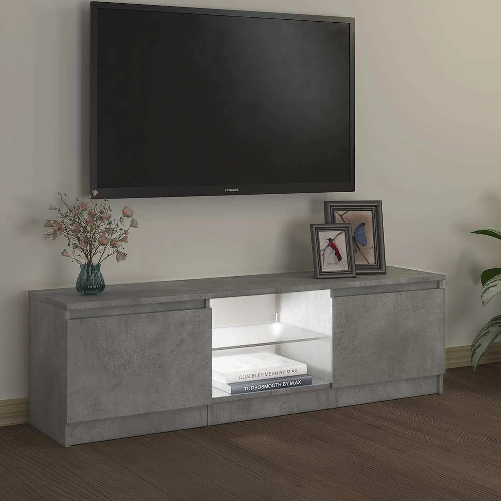 TV staliukas TV spintelė su LED apšvietimu, betono pilka, 120x30x35,5cm