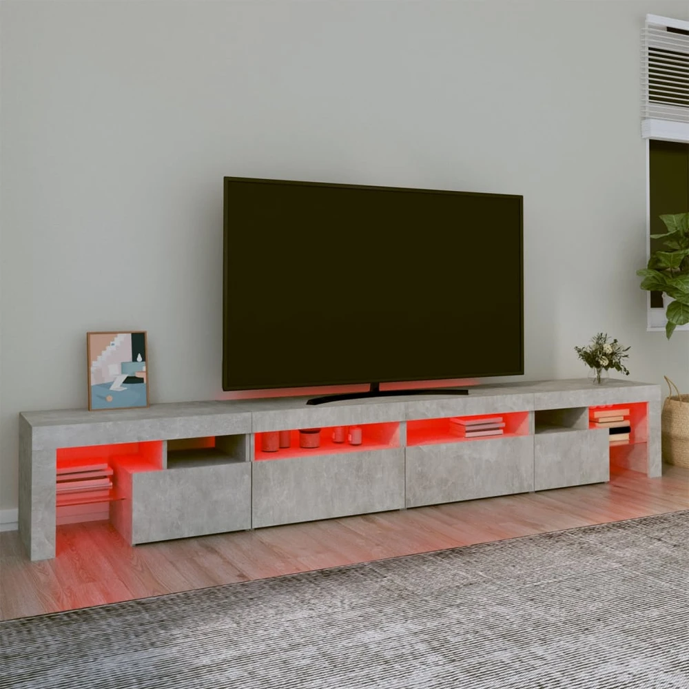 TV staliukas TV spintelė su LED apšvietimu, betono pilka, 260x36,5x40cm