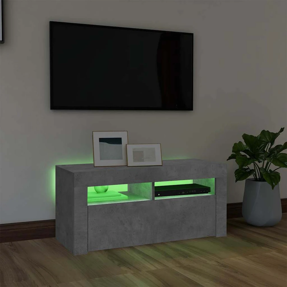 TV staliukas TV spintelė su LED apšvietimu, betono pilka, 90x35x40cm